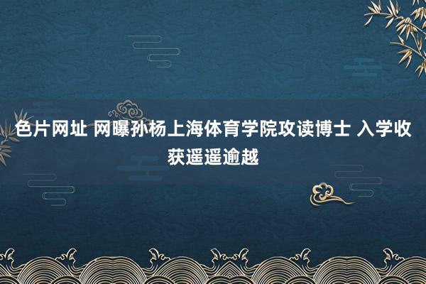 色片网址 网曝孙杨上海体育学院攻读博士 入学收获遥遥逾越