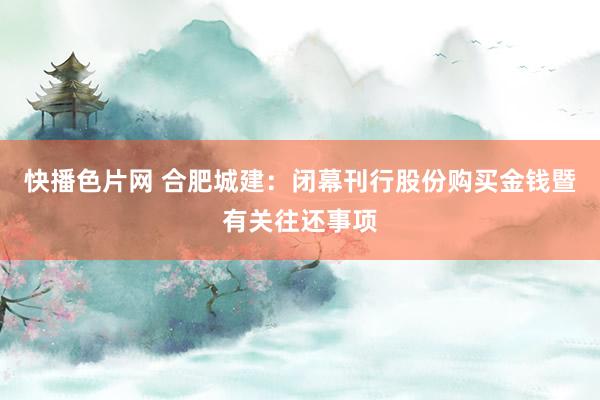 快播色片网 合肥城建：闭幕刊行股份购买金钱暨有关往还事项